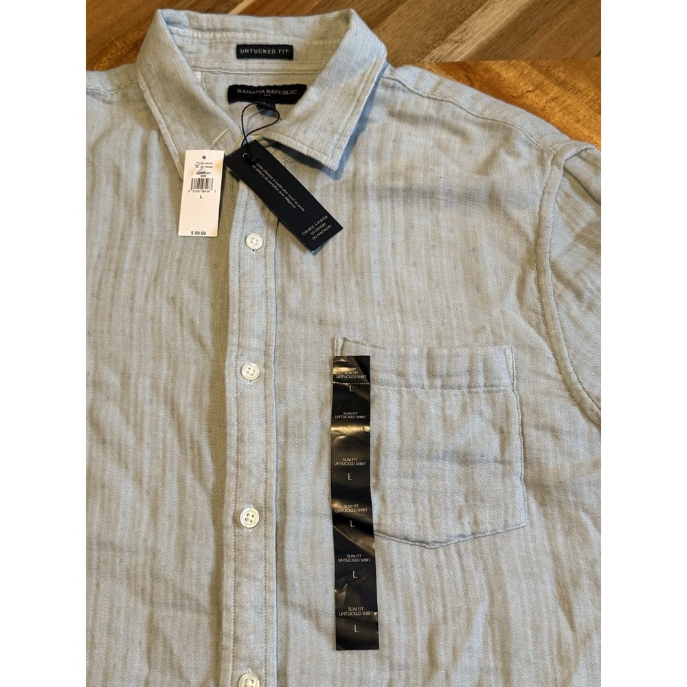 Banana Republic Shirt Men Large Lined Untucked Slim Fit Long Sleeve Work‎ Casual